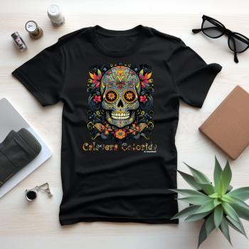 T-shirt czarna koszulka z kolorowym nadrukiem calavera