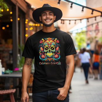 Calavera Colorida 03 T-shirt  czarny  z nadrukiem