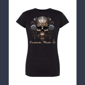 Damska czarna koszulka T-shirt z nadrukiem Rich Skull