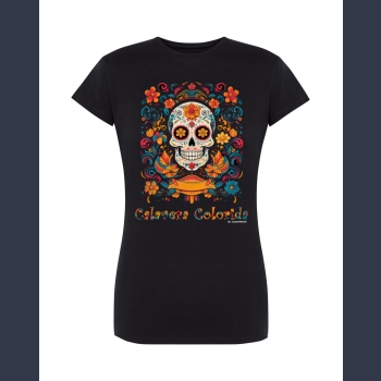 Calavera Colorida 02 T-shirt  czarny z nadrukiem