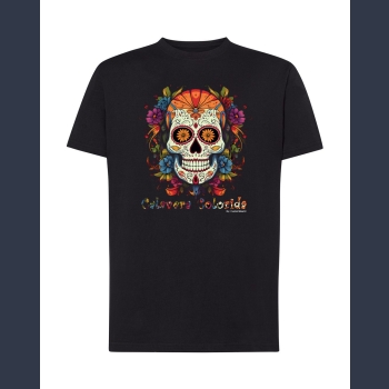 Calavera Colorida 09  T-shirt  czarny z nadrukiem