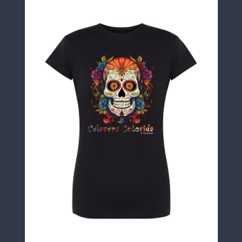 Calavera Colorida 09  T-shirt  czarny z nadrukiem