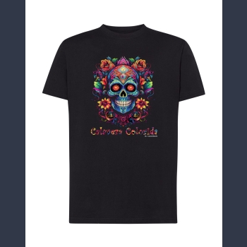 Calavera Colorida 06 T-shirt czarny  z nadrukiem