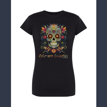 Calavera Colorida 08  T-shirt czarny z nadrukiem