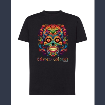 Calavera Colorida 05 T-shirt czarny  z nadrukiem