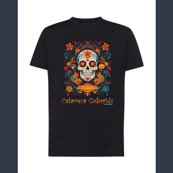 Calavera Colorida 02 T-shirt  czarny z nadrukiem