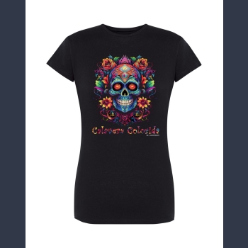 Calavera Colorida 06 T-shirt czarny  z nadrukiem