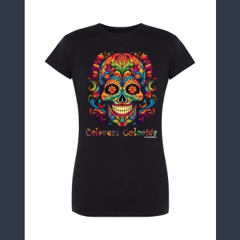 Calavera Colorida 05 T-shirt czarny  z nadrukiem